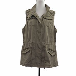 INTRO. Brown Utility Button Down Vest Jacket 1X